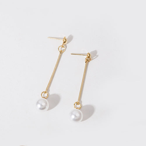 Korean OL Elegant Gold Plated Long Pearl Dangle Earrings, Versatile Office Lady Drop Jewelry Wholesale