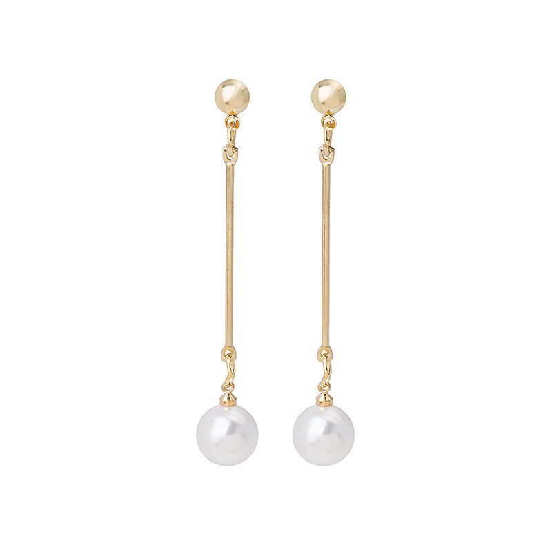 Korean OL Elegant Gold Plated Long Pearl Dangle Earrings, Versatile Office Lady Drop Jewelry Wholesale
